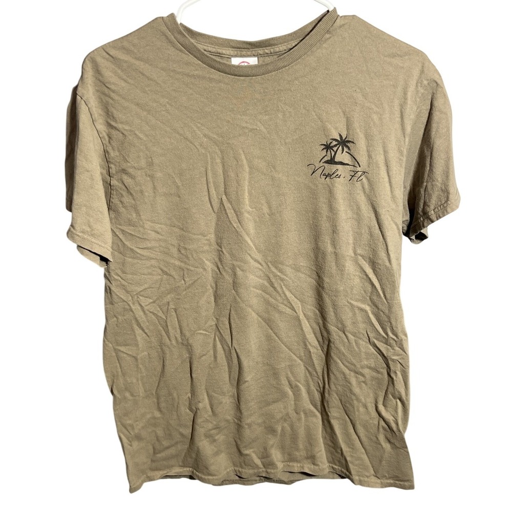 Delta Pro Weight Men's M Naples‎ FL Palm Trees Beach Postcard T-Shirt Khaki